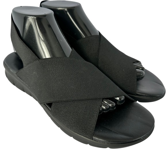 Rapisardi by Ron White Shoes - Rapisardi Ron White Black Elastic Cross Strap Wedge Sandals Made in Italy EU 41